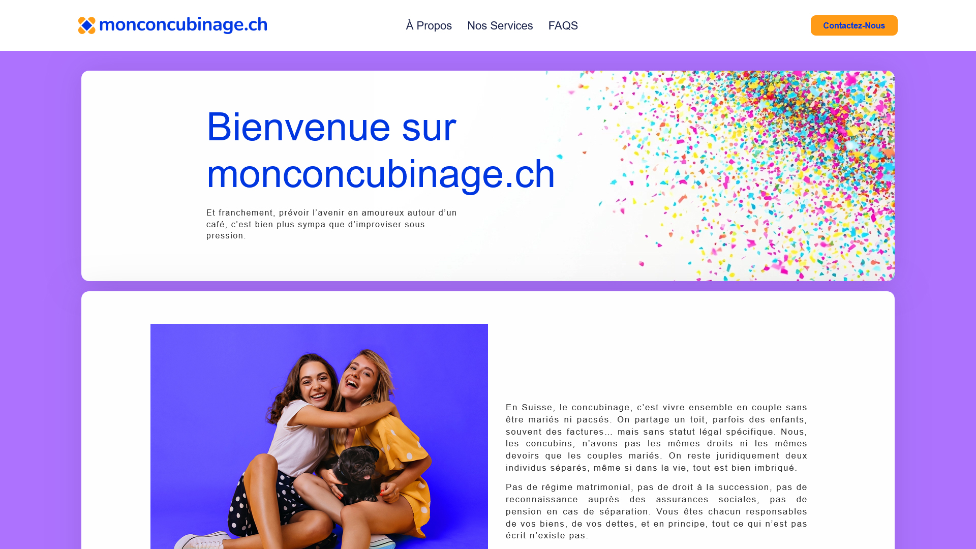 Aperçu du site internet Mon Concubinage (monconcubinage.ch)